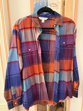Old Navy Plaid Boyfriend Shirt - Purple & Orange
